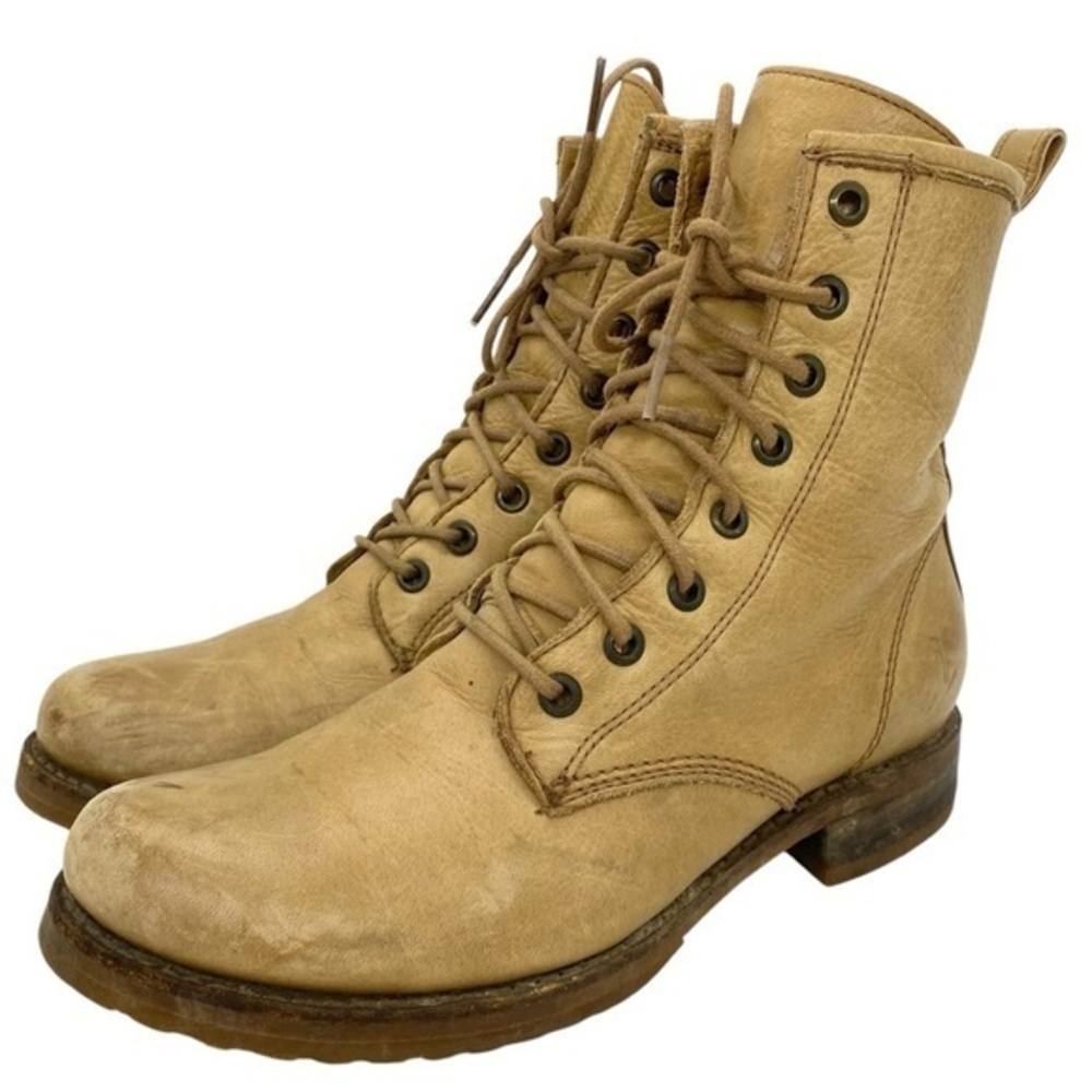 Frye Veronica Combat Boots Lace Up Vintage Pull Up Leather Moto
